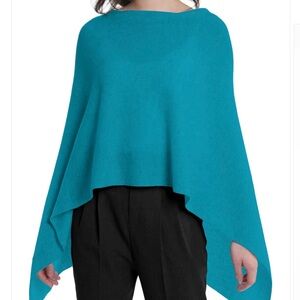 NWT IN 2 BY IN CASHMERE 100 % CASHMERE WINTER TEAL WRAP DRESS TOPPER PONCHO GIFT